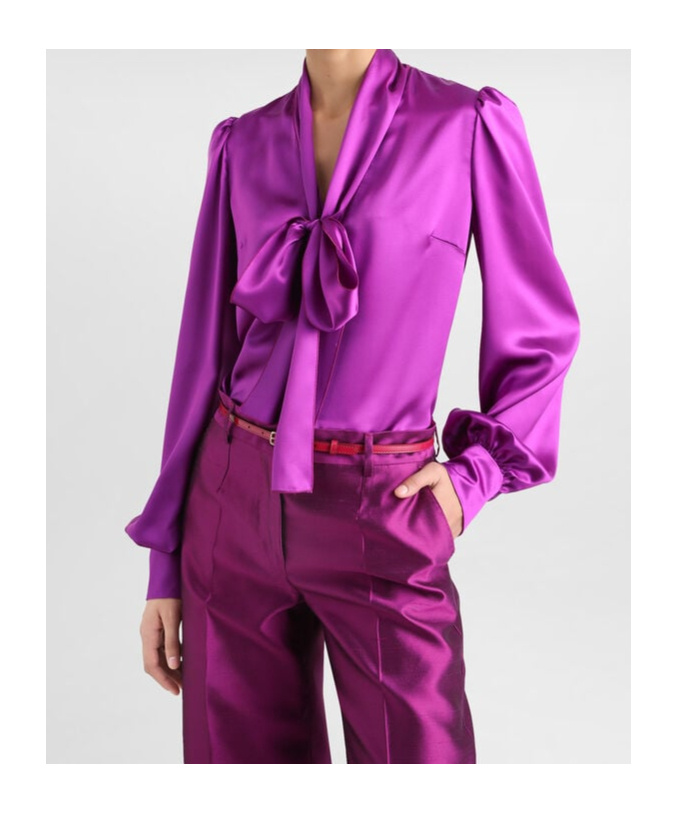 Dolce & Gabbana Pussy-bow Silk-chiffon Blouse In Purple