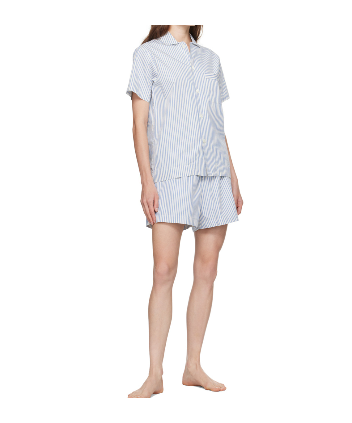 Tekla White & Blue Drawstring Pyjama Shorts In Off-white/blue
