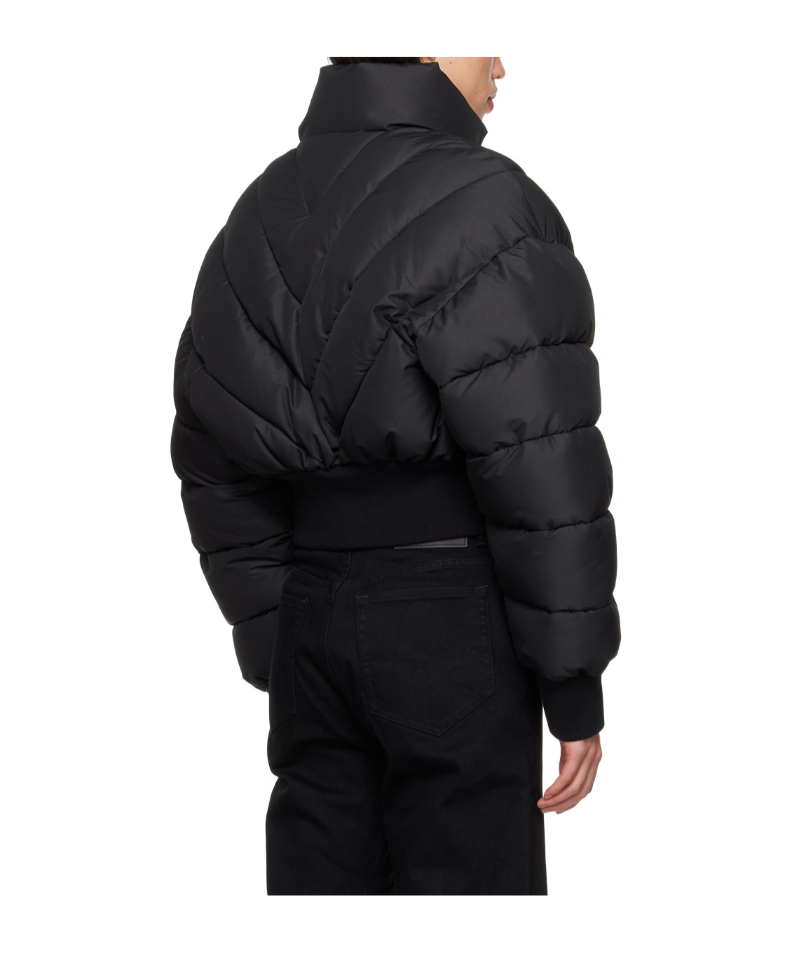 Mugler Collared Zipper Cotton-padded Jacket In Black