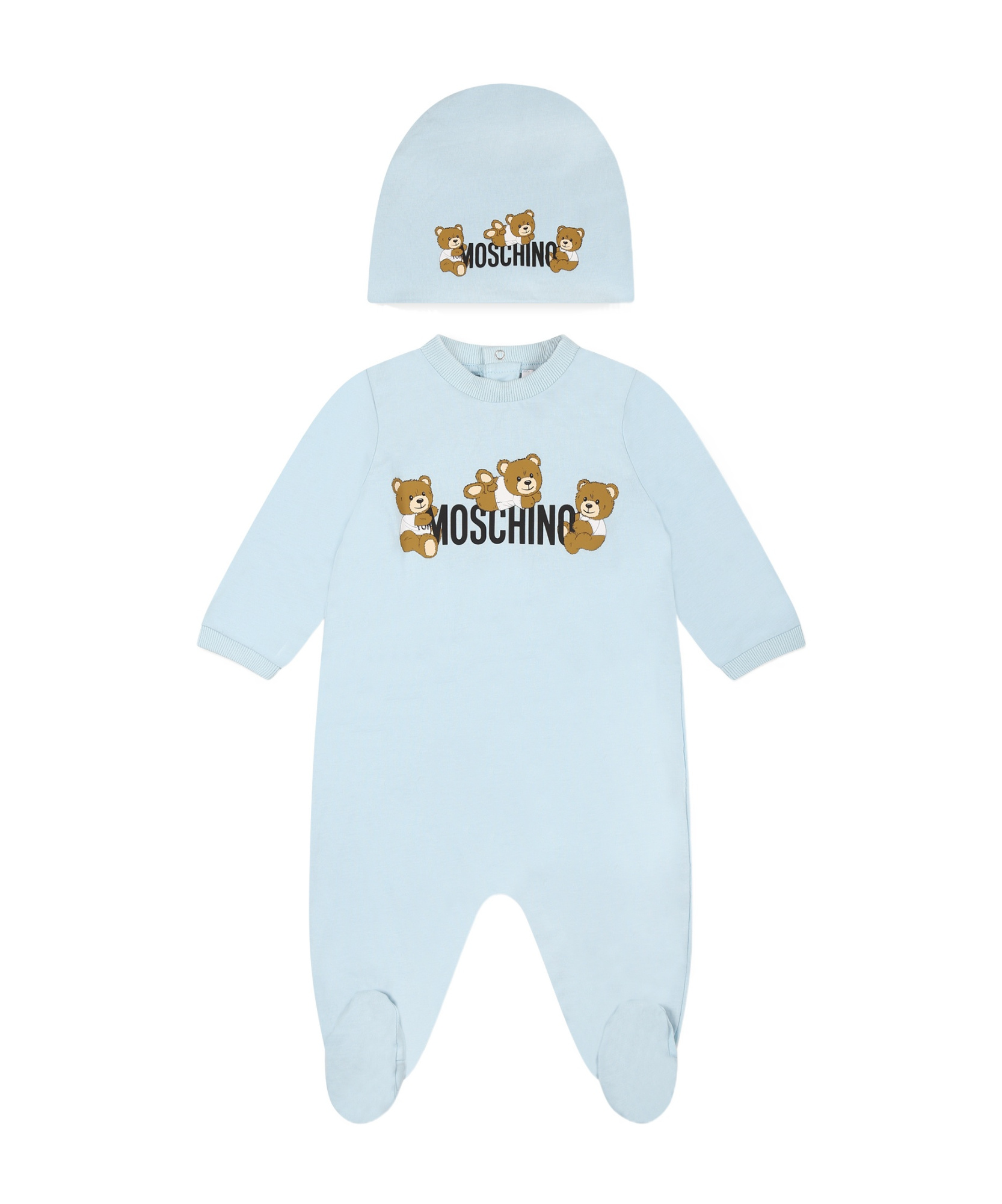 Moschino Two-piece Teddy Bear Pattern Jumpsuit And Hat In Blue