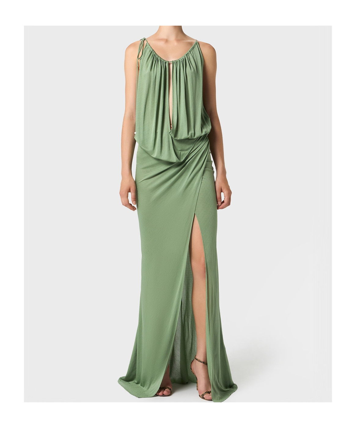 Blumarine Draped Knitted Dress In Green