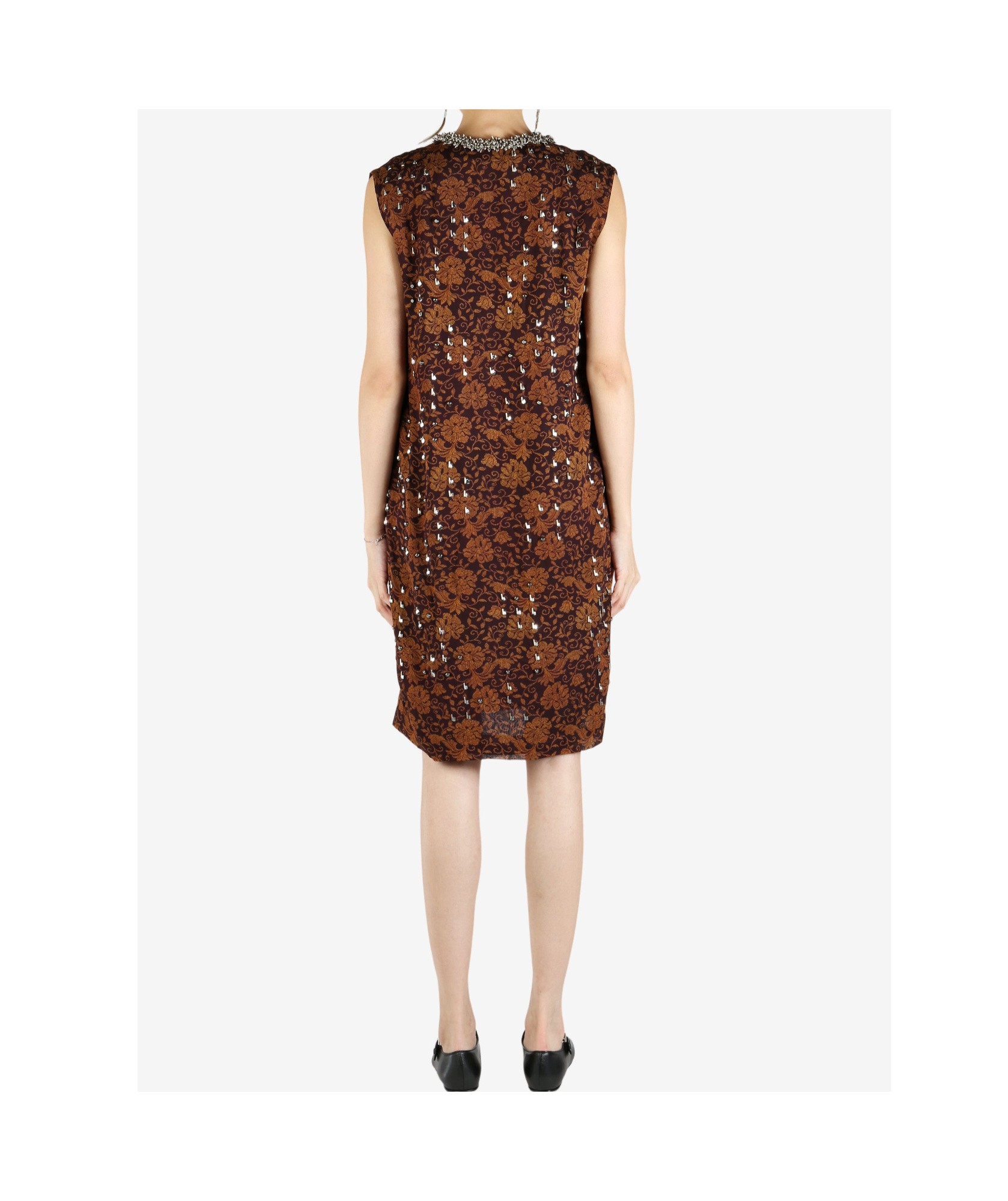 Dries Van Noten Floral Embellished Georgette Midi Dress In Brown