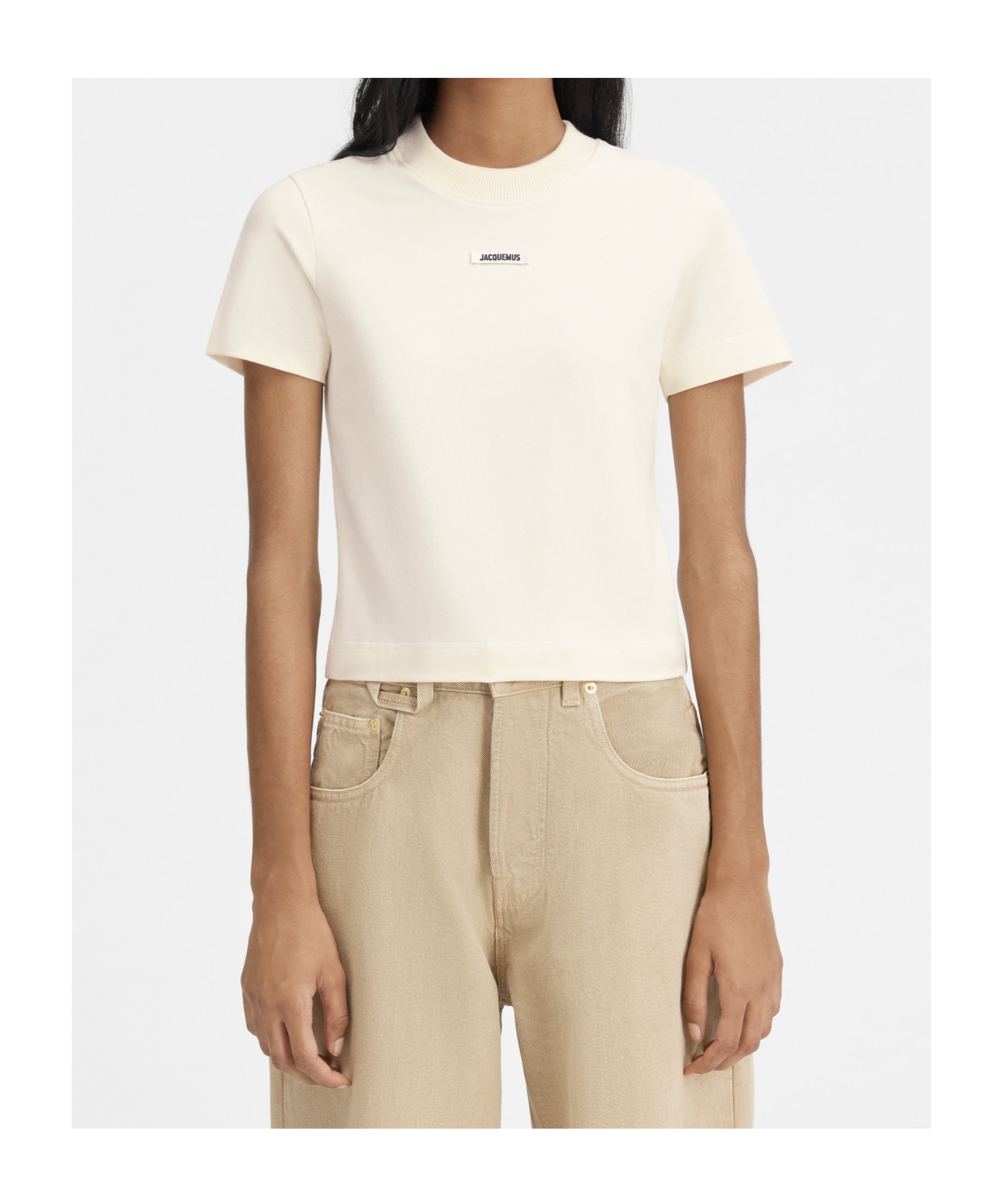 Jacquemus Gros Grain Crew Neck Cotton Blend Top In White