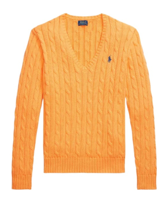 Polo Ralph Lauren Cable-knit V-neck Sweater In Orange