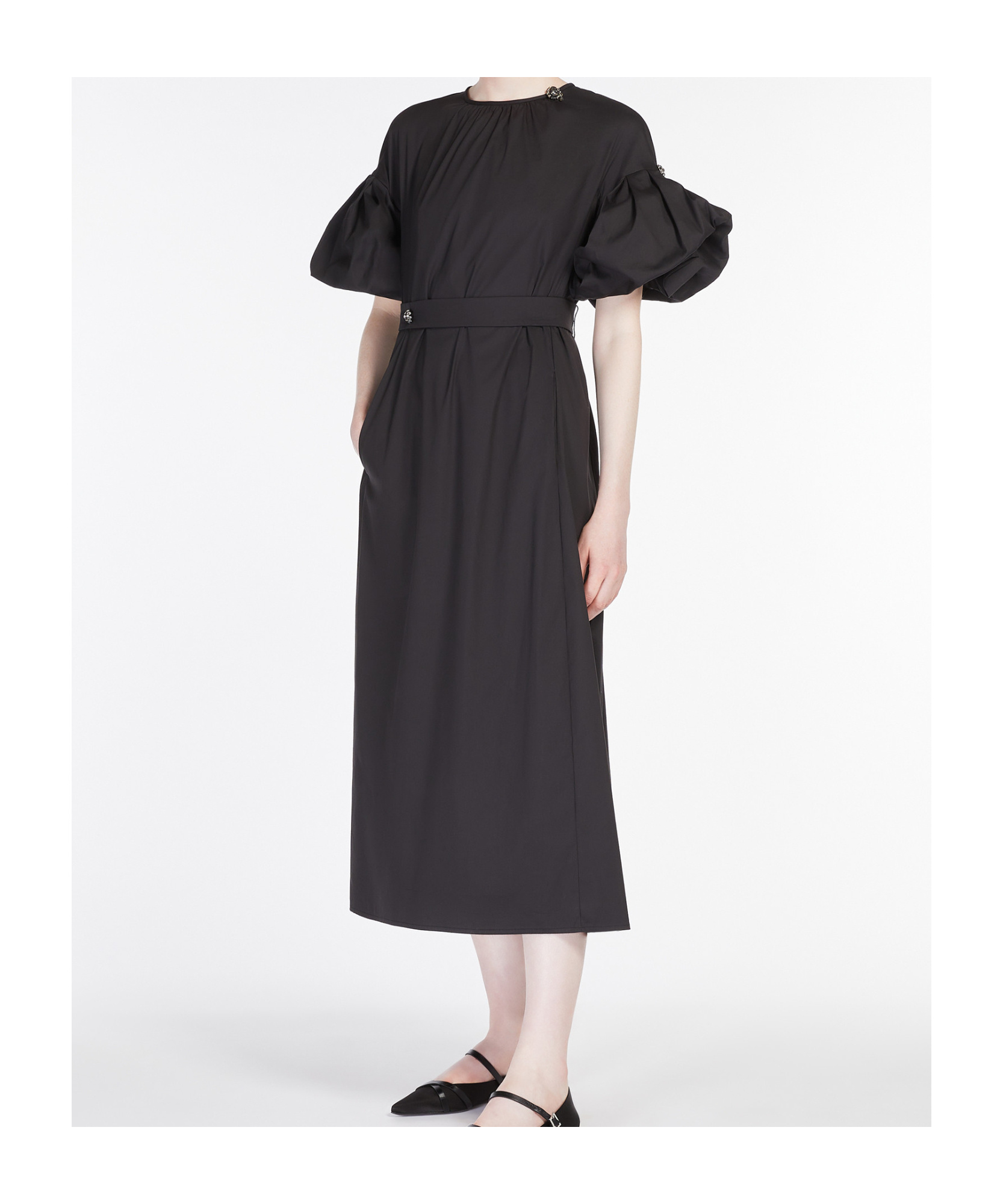 Max Mara Round Neck Short Sleeve Dress In Black