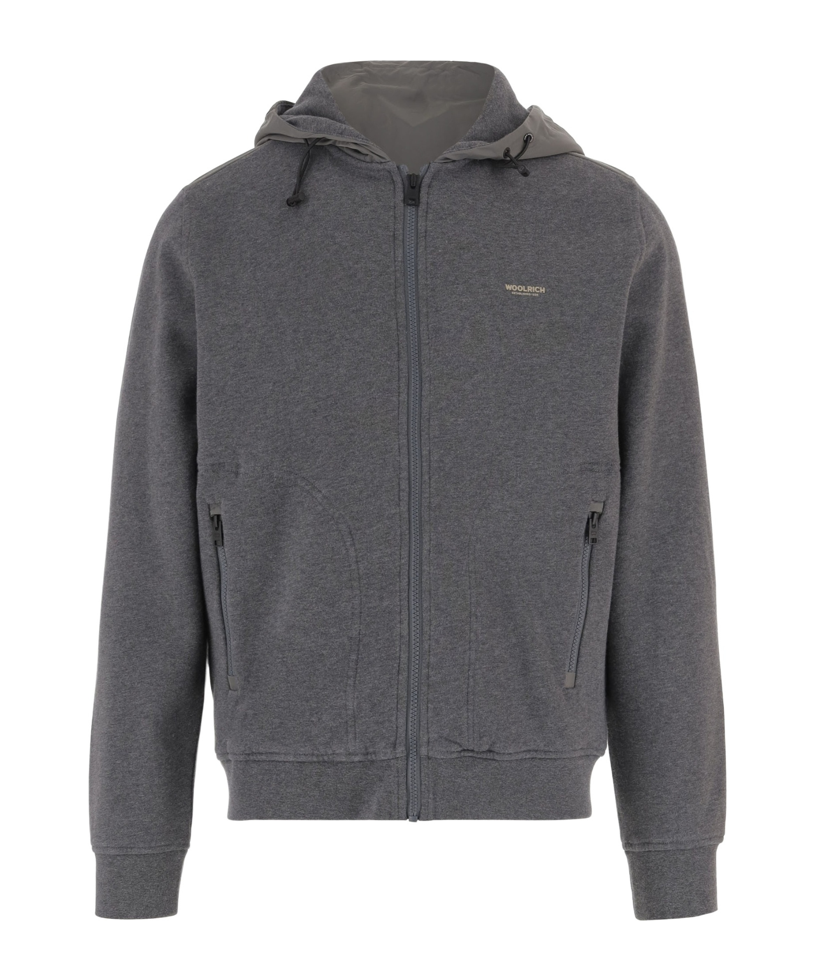 Woolrich Grey Logo Zip-up Hoodie In Black