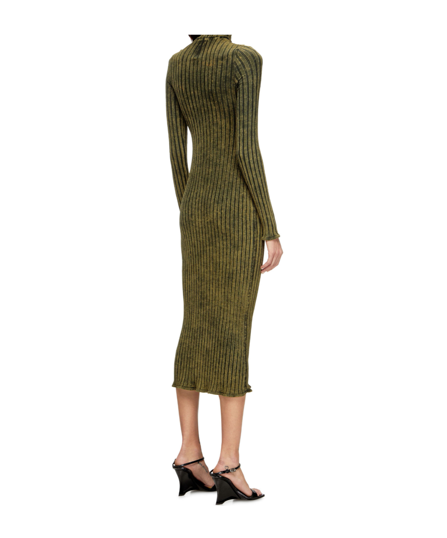 Diesel Stretch Cotton Midi Dress With High Neck In Green