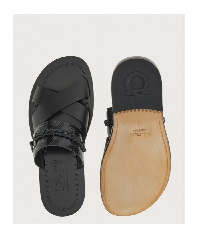 Ferragamo Man Sandals Black Size 8.5 Leather In Black