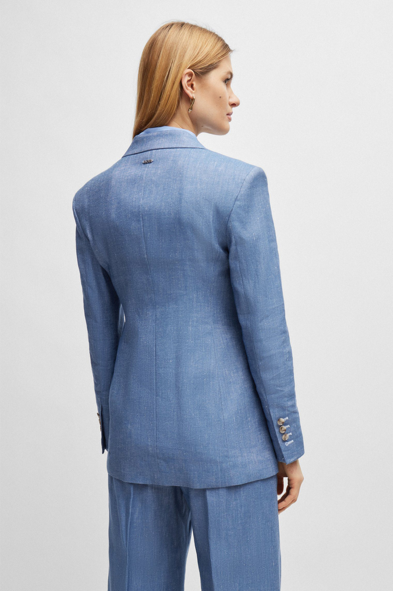 Hugo Boss Women's Single-breasted Jacket In Linen, Cotton And Stretch In Blue