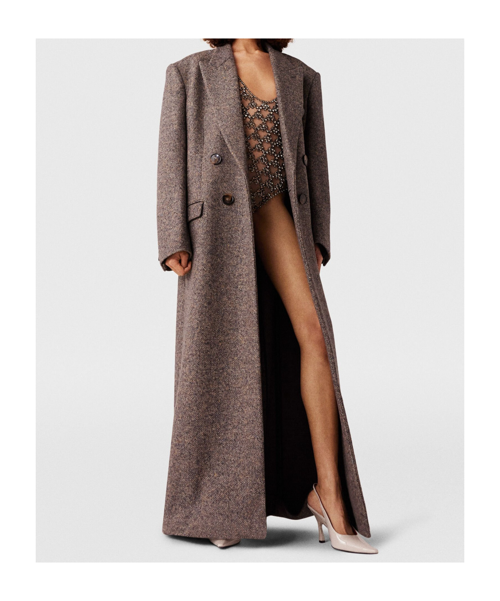 Stella Mccartney Double Breasted Tweed Long Coat In Black