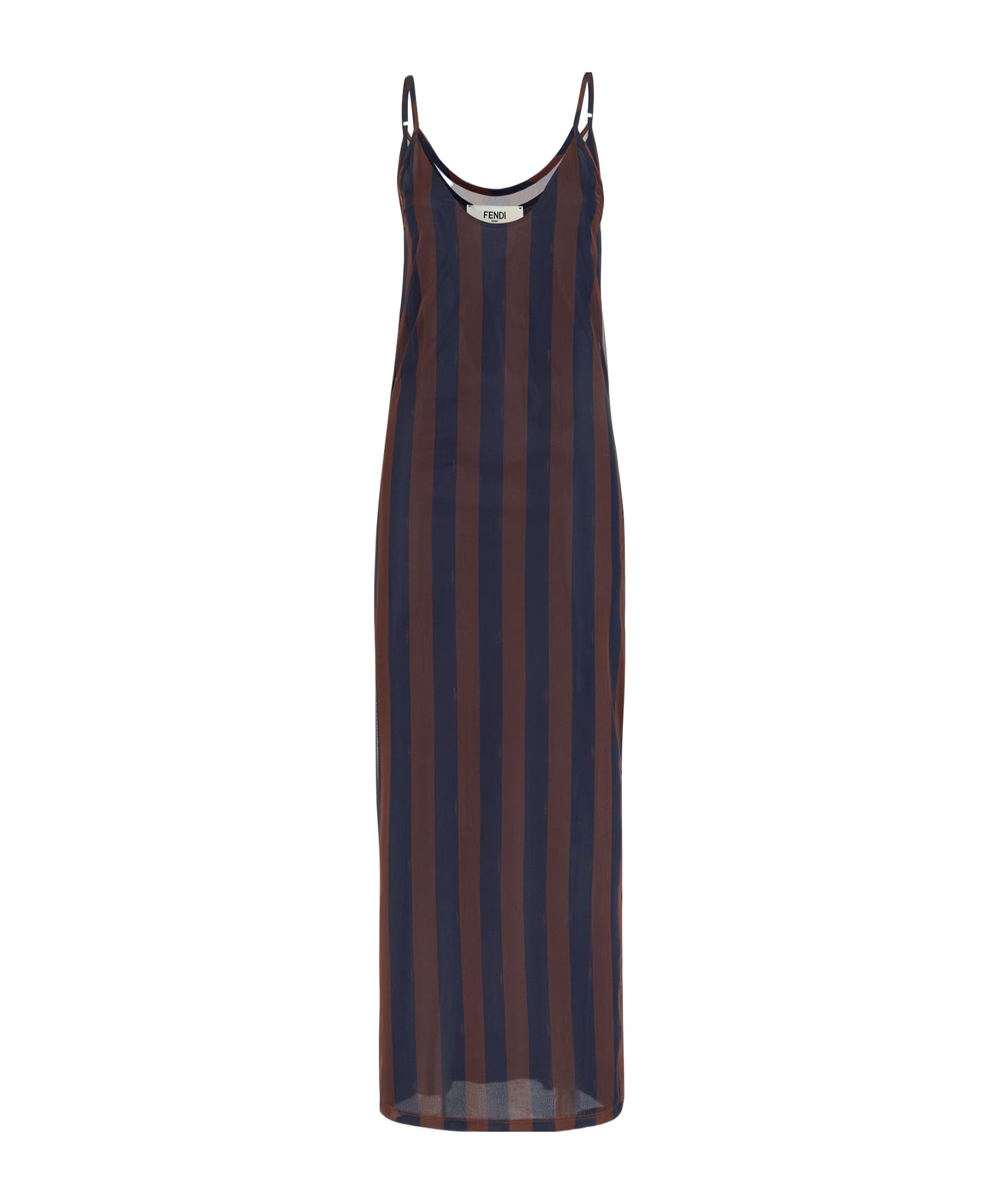Fendi Sheer Overlay Midi Length Slip Dress In Brown