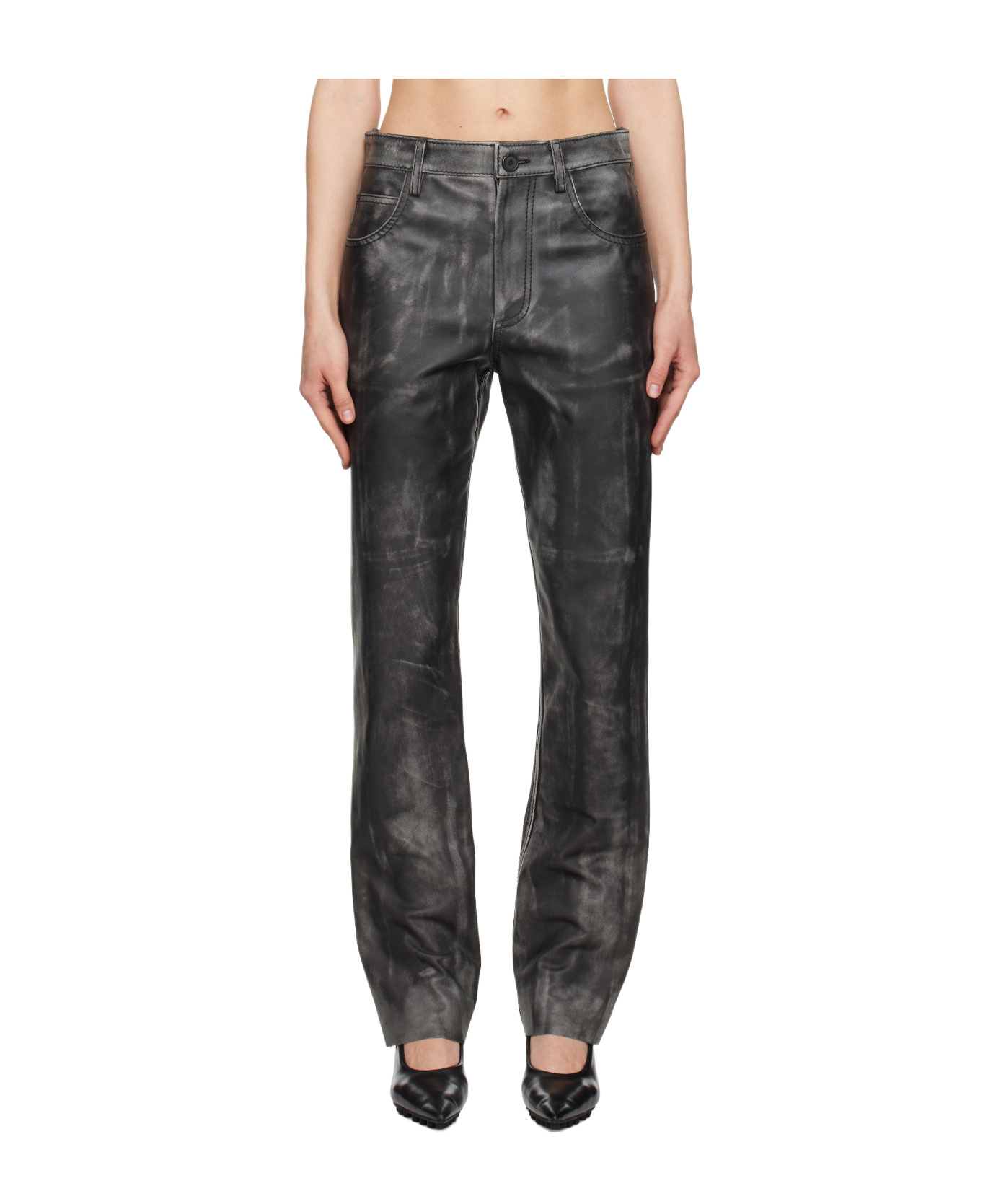 Marni Faded Leather Trousers In Black