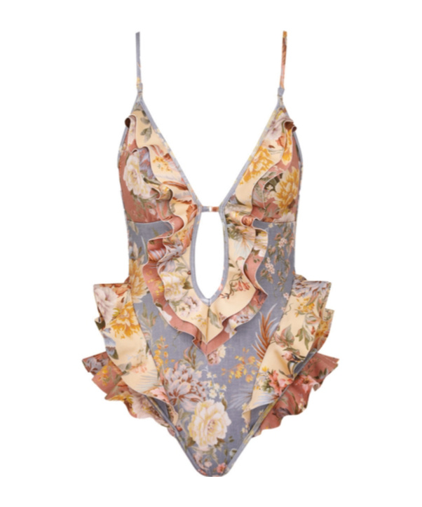 Shop Zimmermann Tallow Waterfall Frill Swimsuit In Nude