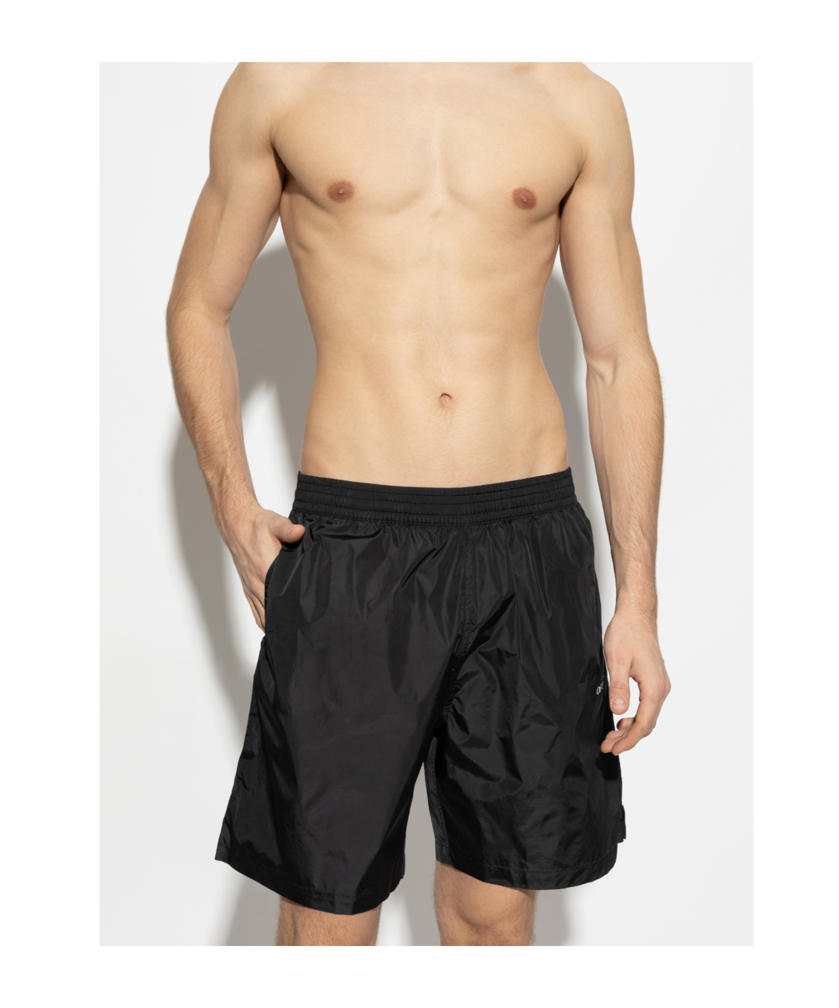 Off-white Elastic Waist Swimming Trunks In Black
