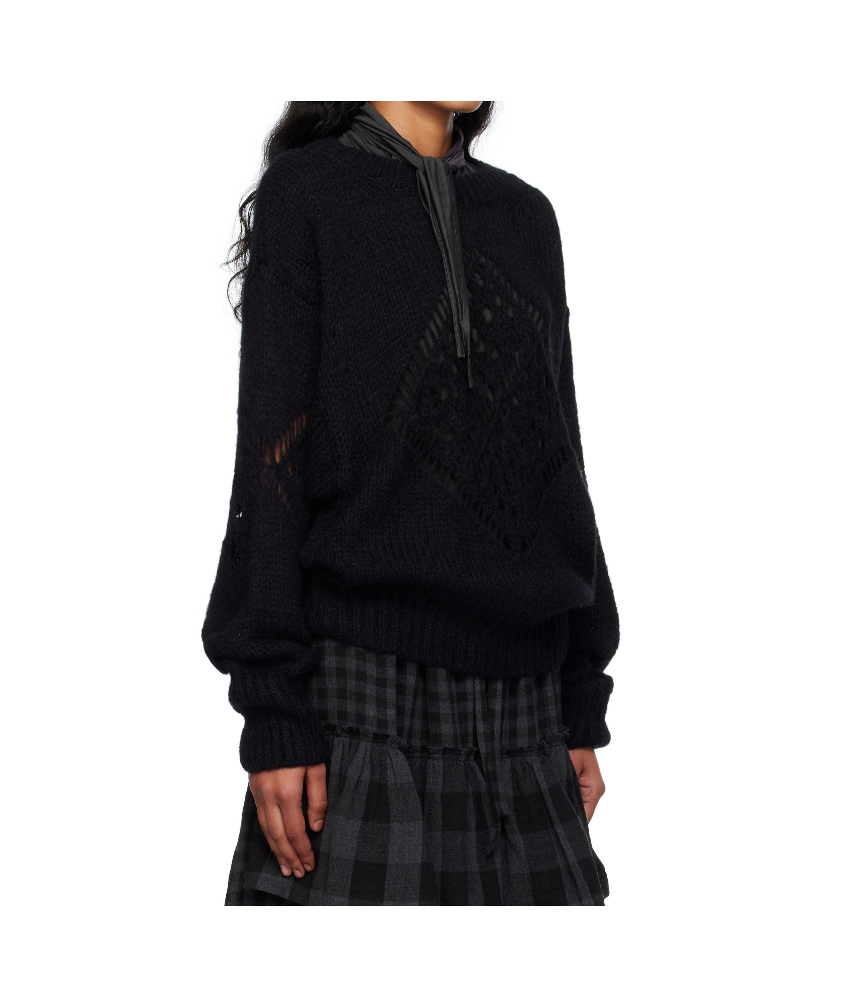 Open Yy Alpaca Argyle Pointelle Sweater In Blue