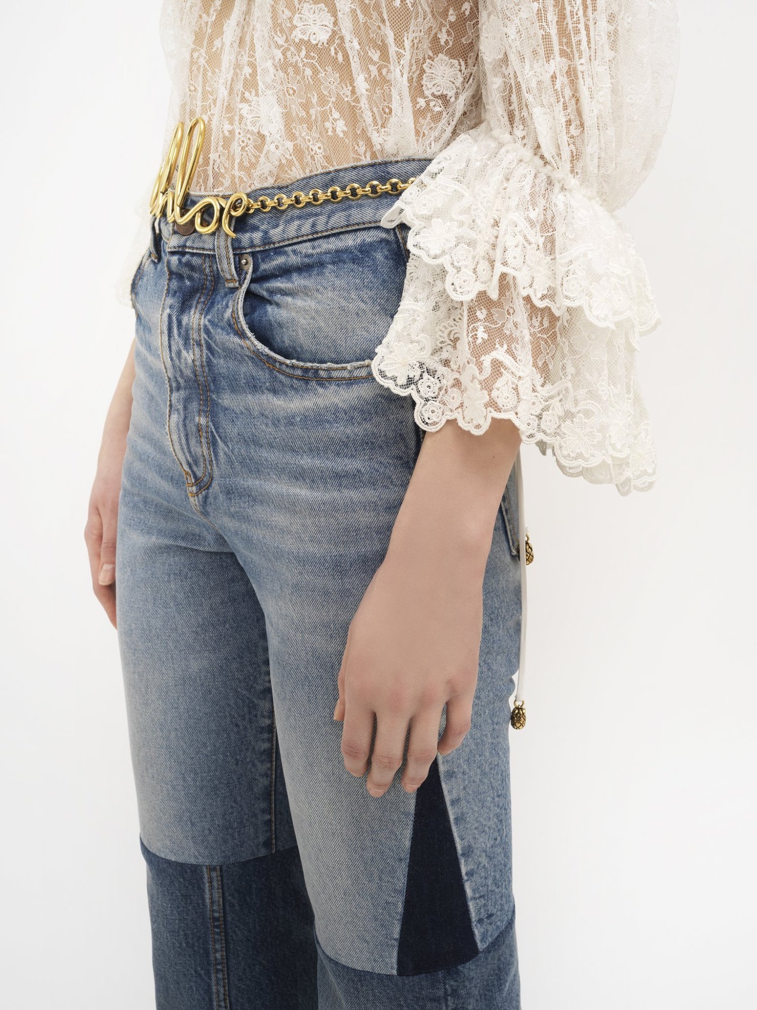 Chloé Patchwork Rigid High-rise Flared-leg Jeans In Blue