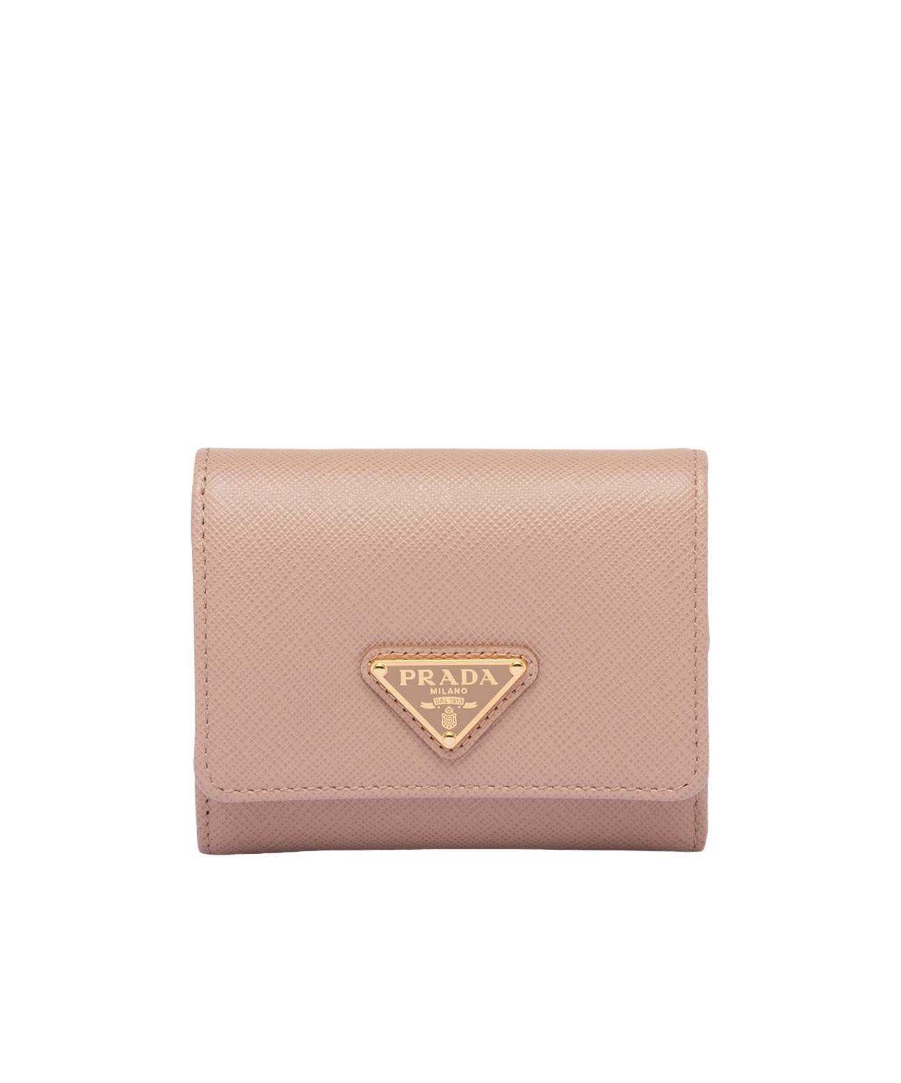 Prada Triangle Bifold Metallic Leather Wallet In Pink