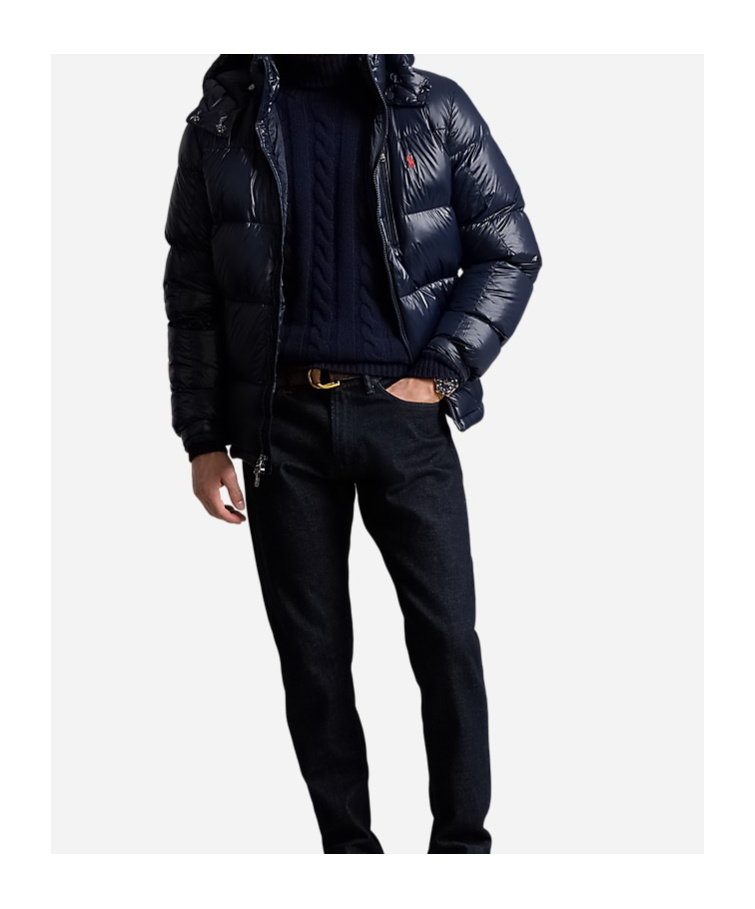 Polo Ralph Lauren Black Down Jacket With Patent Effect And Embroidered Pony Logo On Chest In Tech Fabric Man In Black