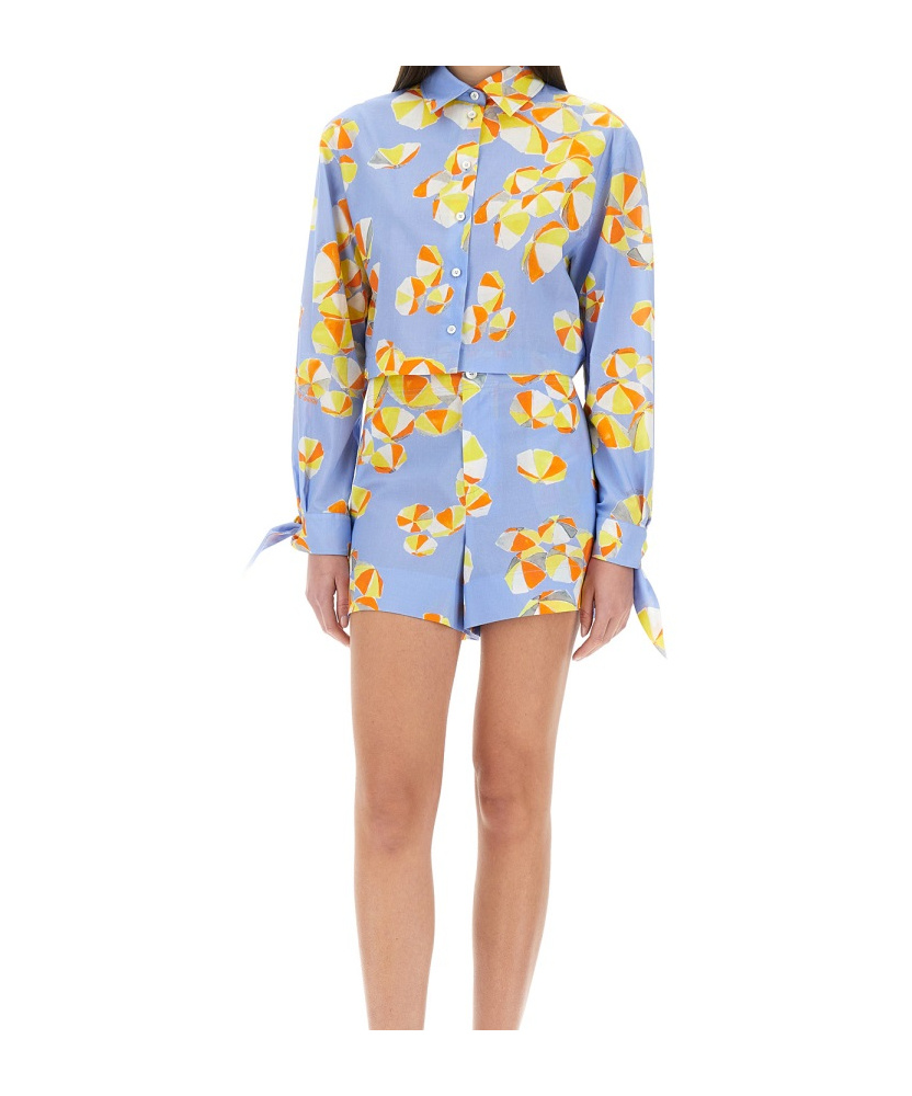 Moschino Cropped Shirt Beach Umbrellas In Baby Blue
