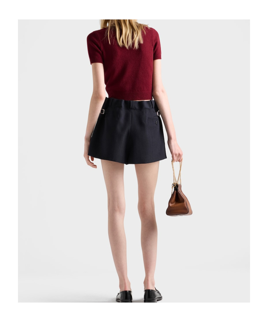 Prada Pleated Buttoned Shorts In Blue