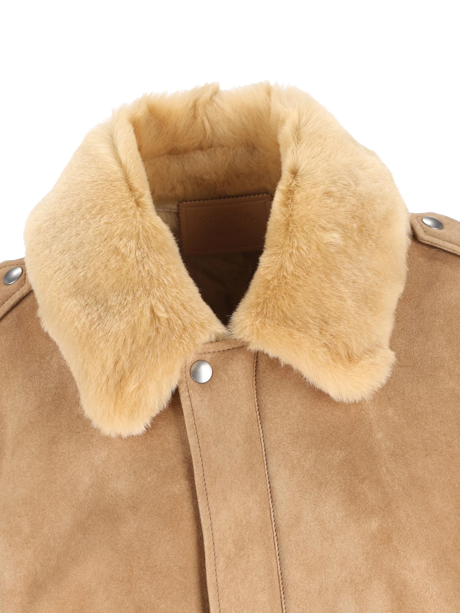 Prada Leather Jacket With Fur Collar And Epaulettes In Black