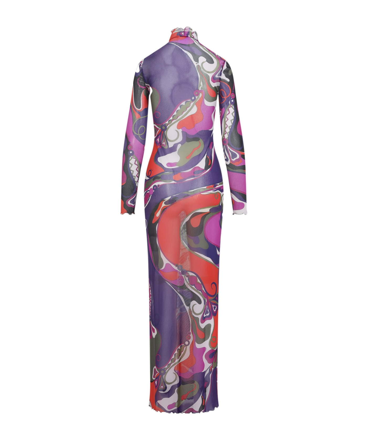 Pucci Sheer Long Sleeve Dress With Ruffled Collar In Multi