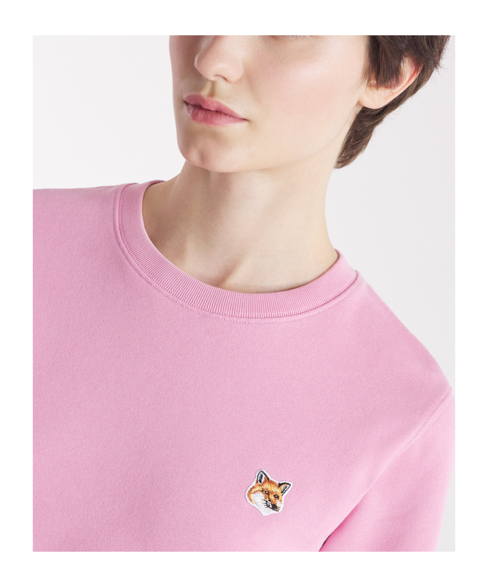 Maison Kitsuné Fox Head Patch Crewneck Sweatshirt In Pink