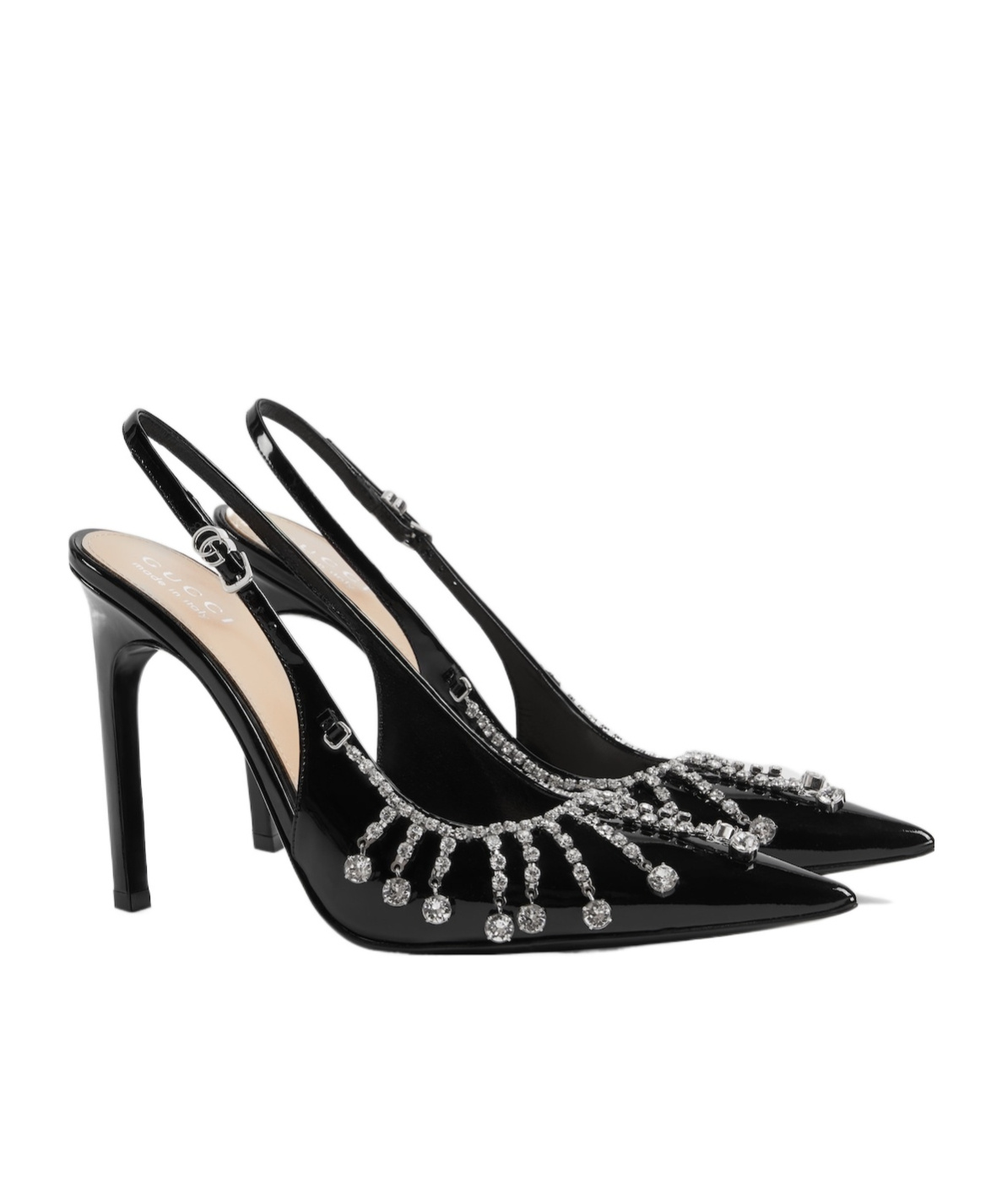 Shop Gucci Women's Pump With Crystal Chain In Black