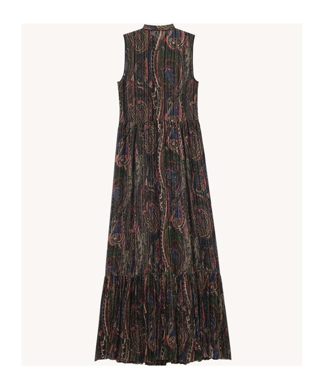 Saint Laurent Pleated Tiered Paisley-print Metallic Silk-blend Georgette Maxi Dress In Black