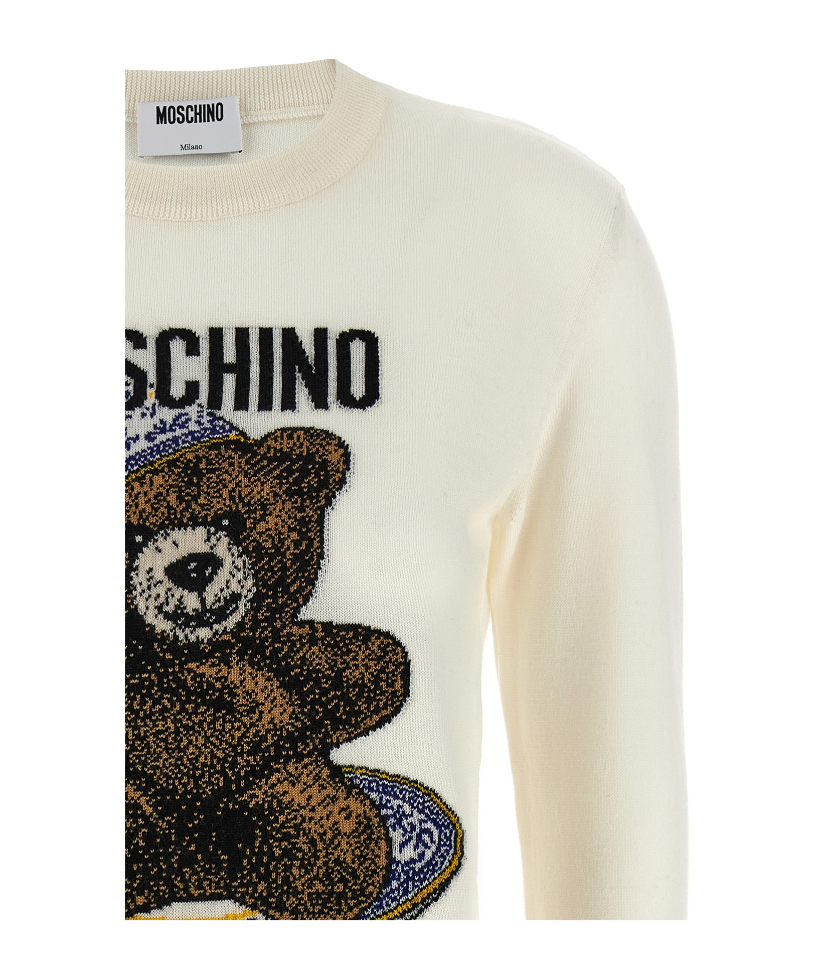 Moschino Crew Neck Sweater With Teddy Bear Motif In Neutral