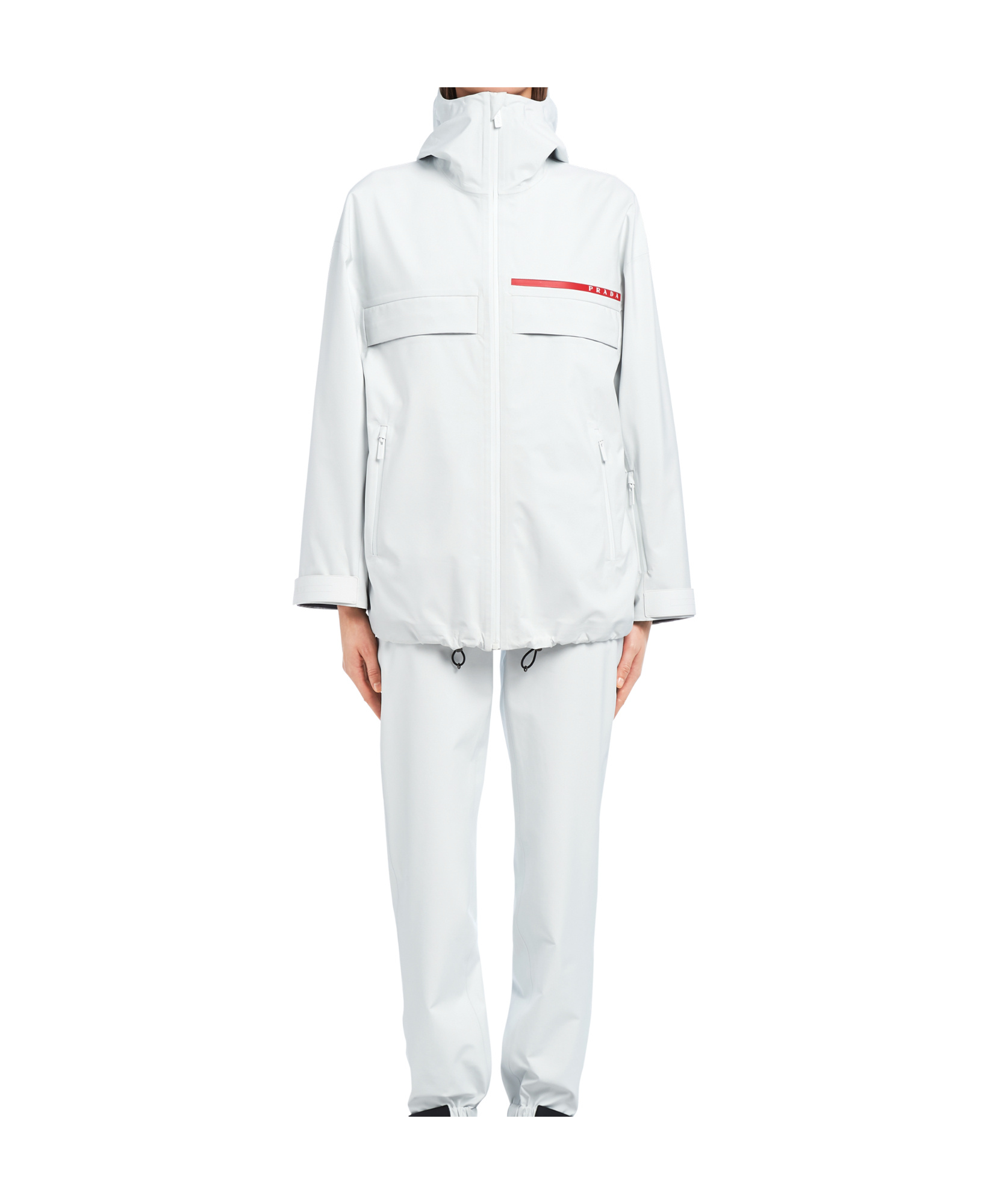 Prada Logo Hooded Casual Jacket In Chalk White