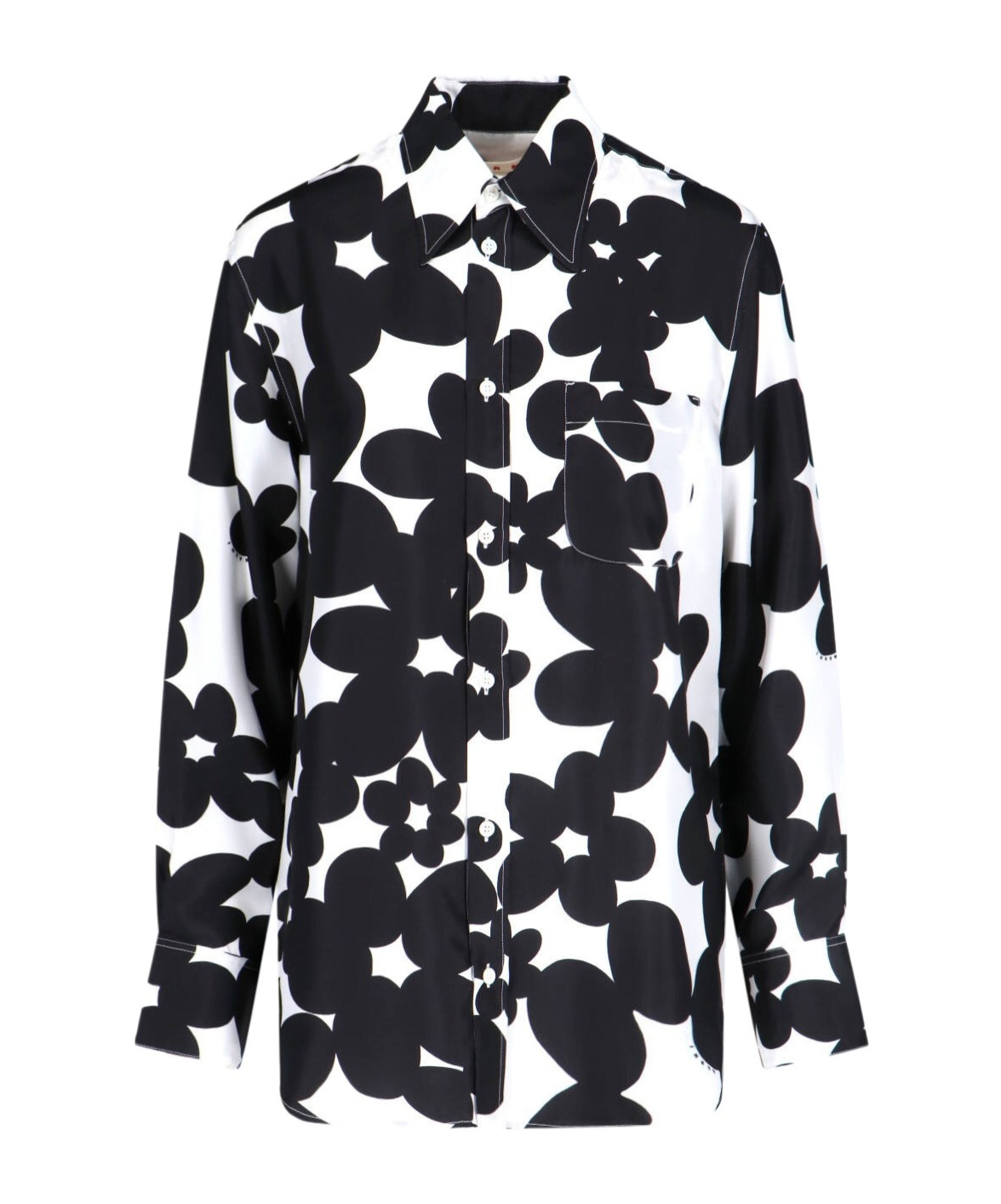 Marni Floral Pattern Black Silk Shirt In Black