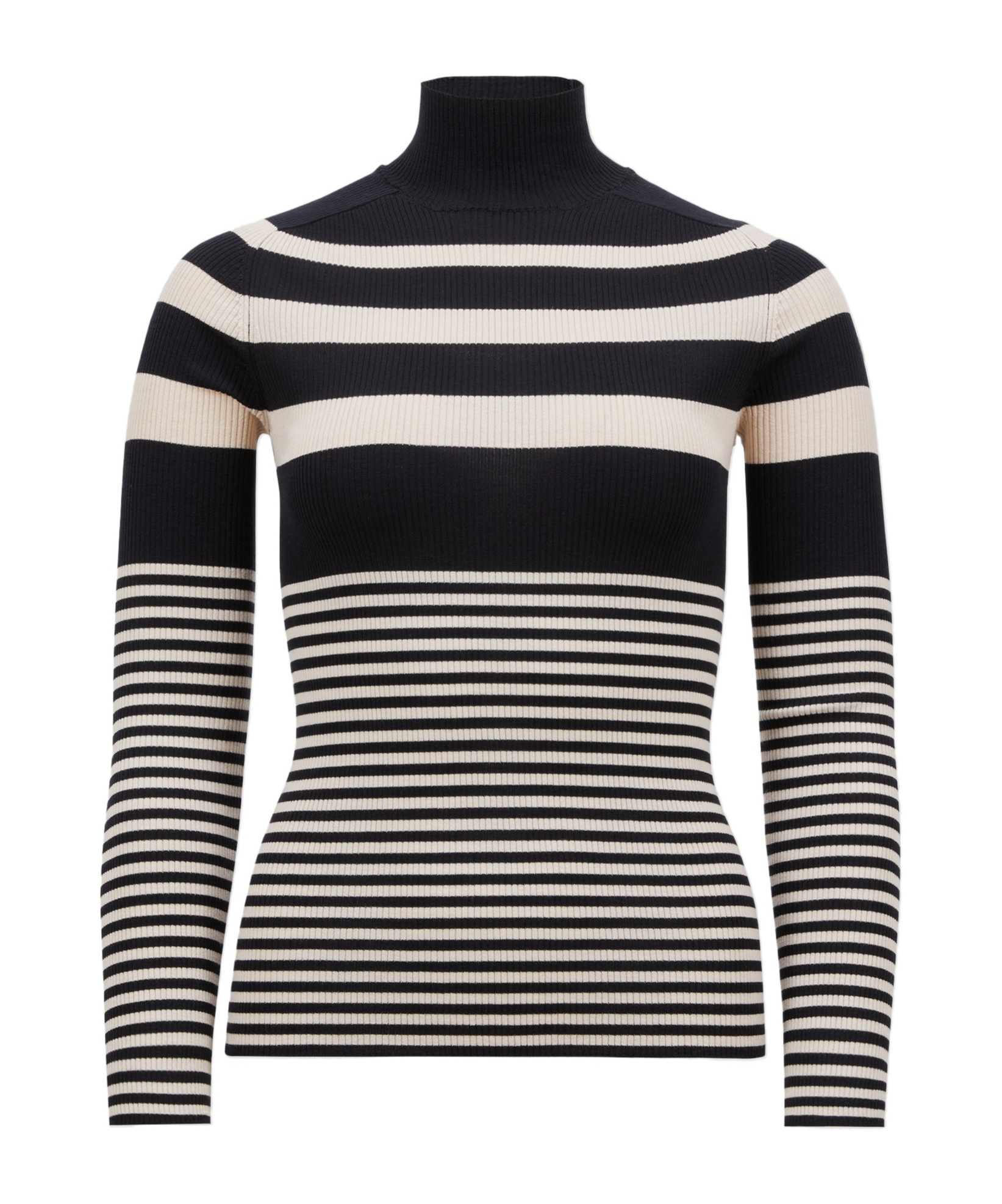 Moncler White & Blue Striped Wool Turtleneck In Black