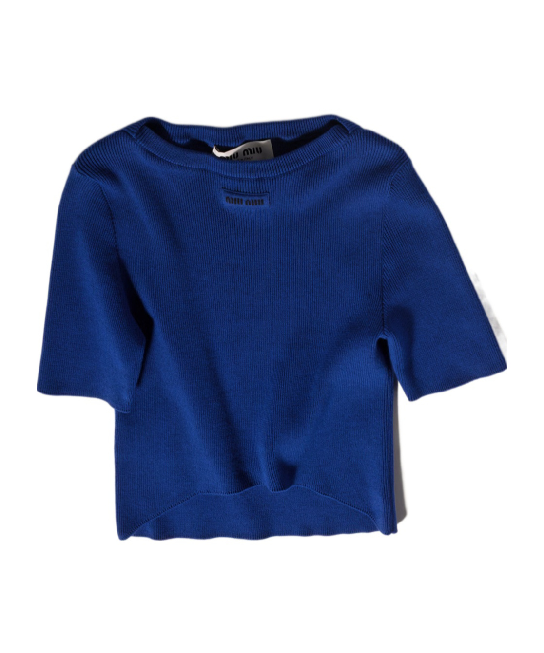 Miu Miu Cotton Boat Neck Sweater In Blue