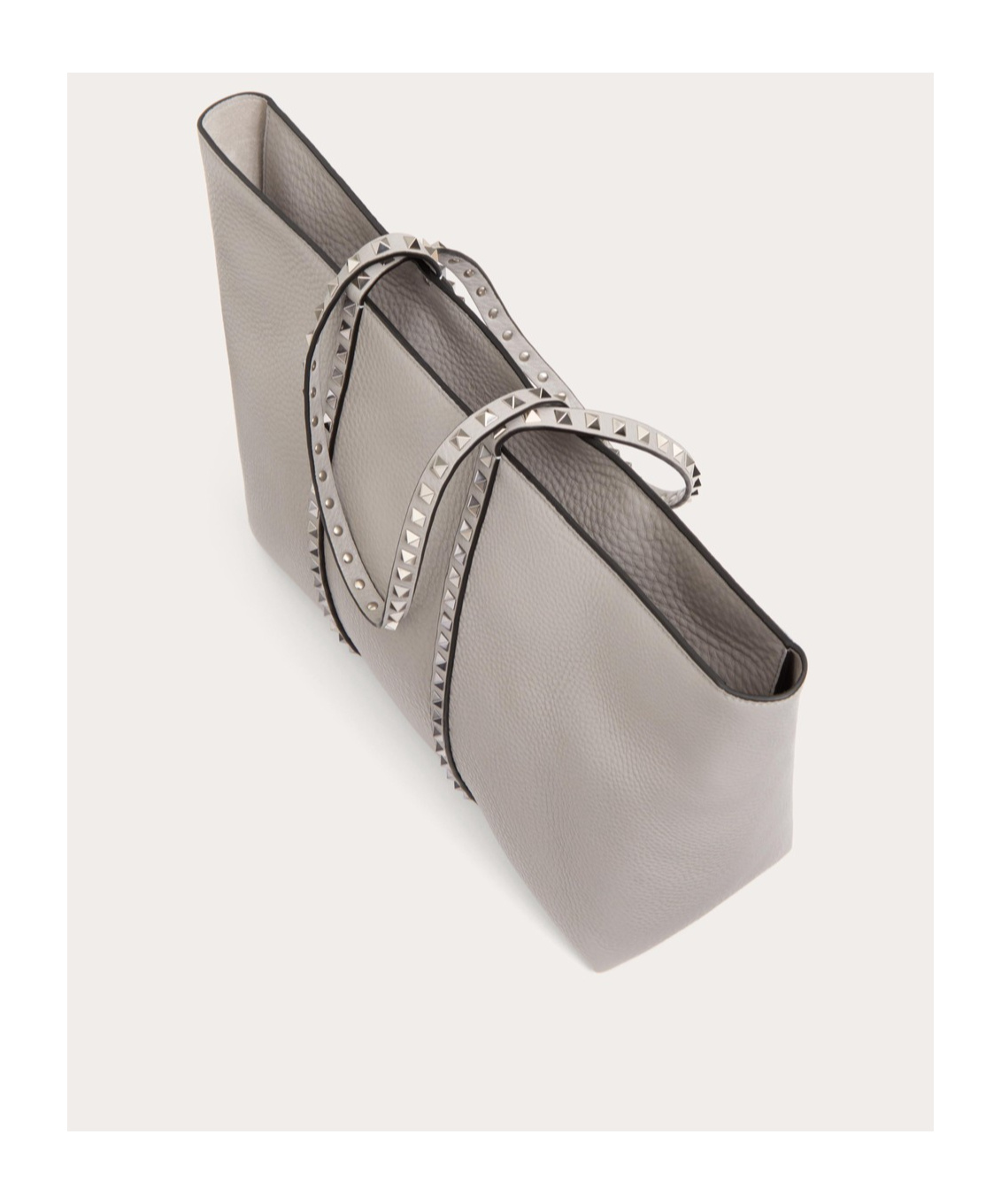 Valentino Rockstuds Leather Tote Bag In Gray