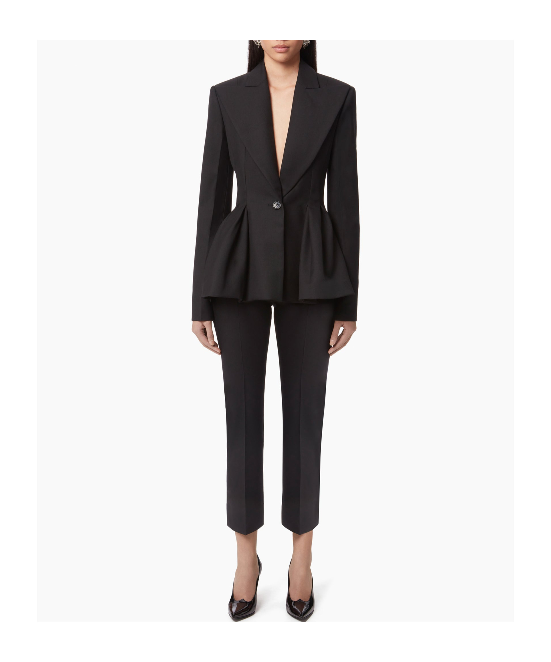 Shop Nina Ricci Peplum Hem Wool Blazer In Black