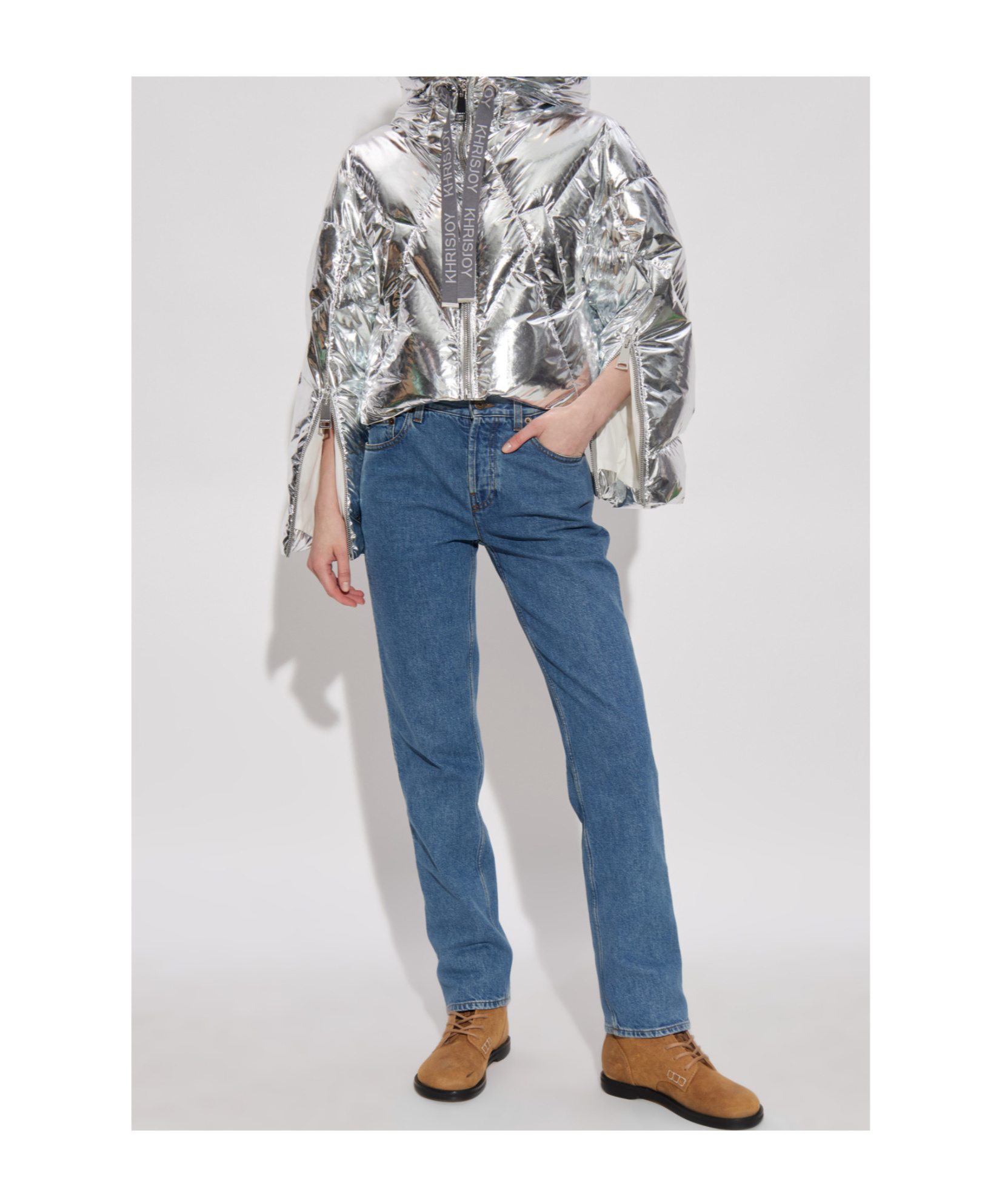 Khrisjoy Long Sleeve Down Jacket In Silver