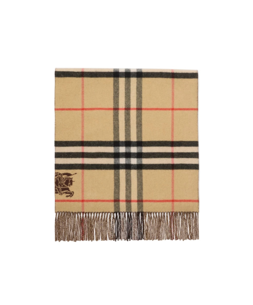 Burberry Wide Reversible Check Cashmere Scarf In Brown