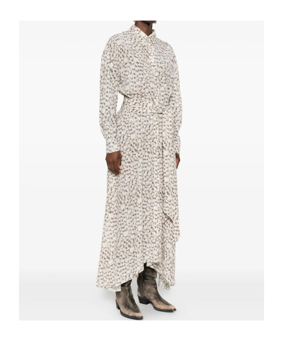 Isabel Marant Floral Long Sleeve Shirt Dress With Belt In Gray