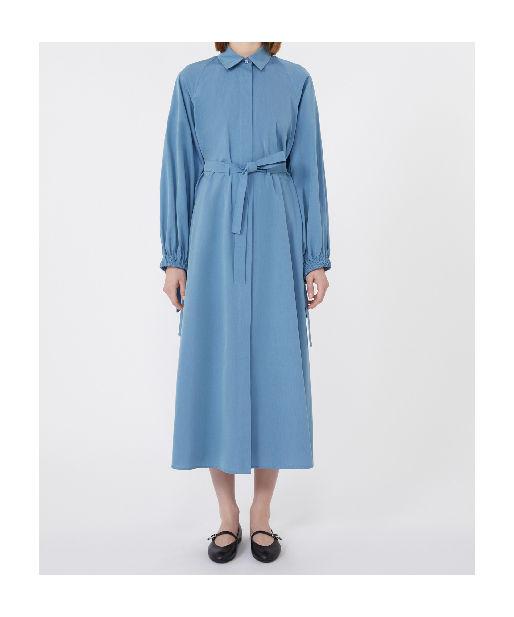 Max Mara Long Taffeta Shirt Dress In Blue