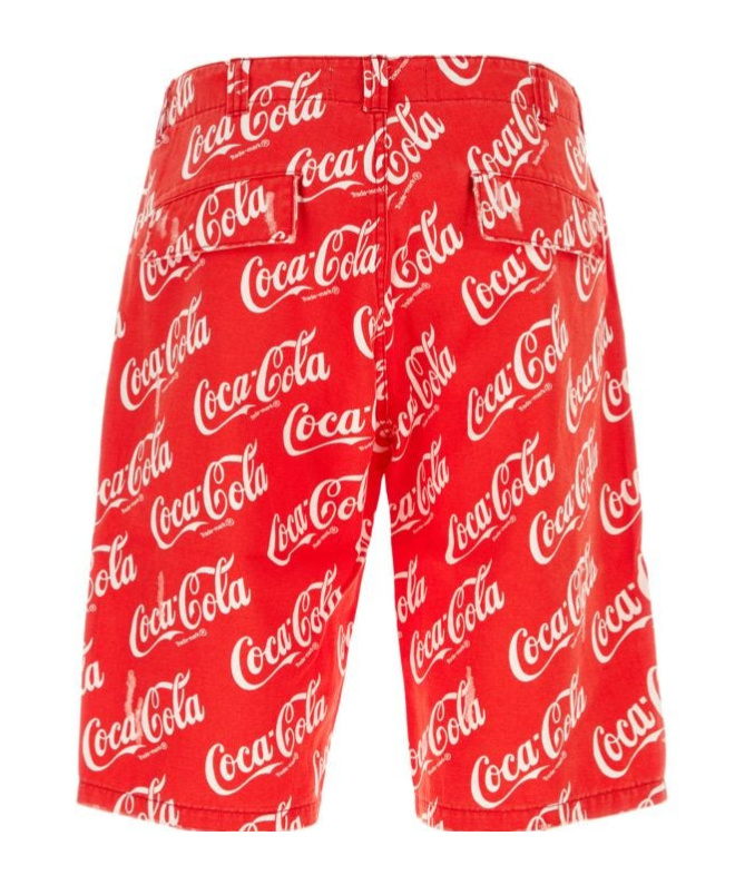 Erl X Cocacola Belt-loop Denim Shorts In Red