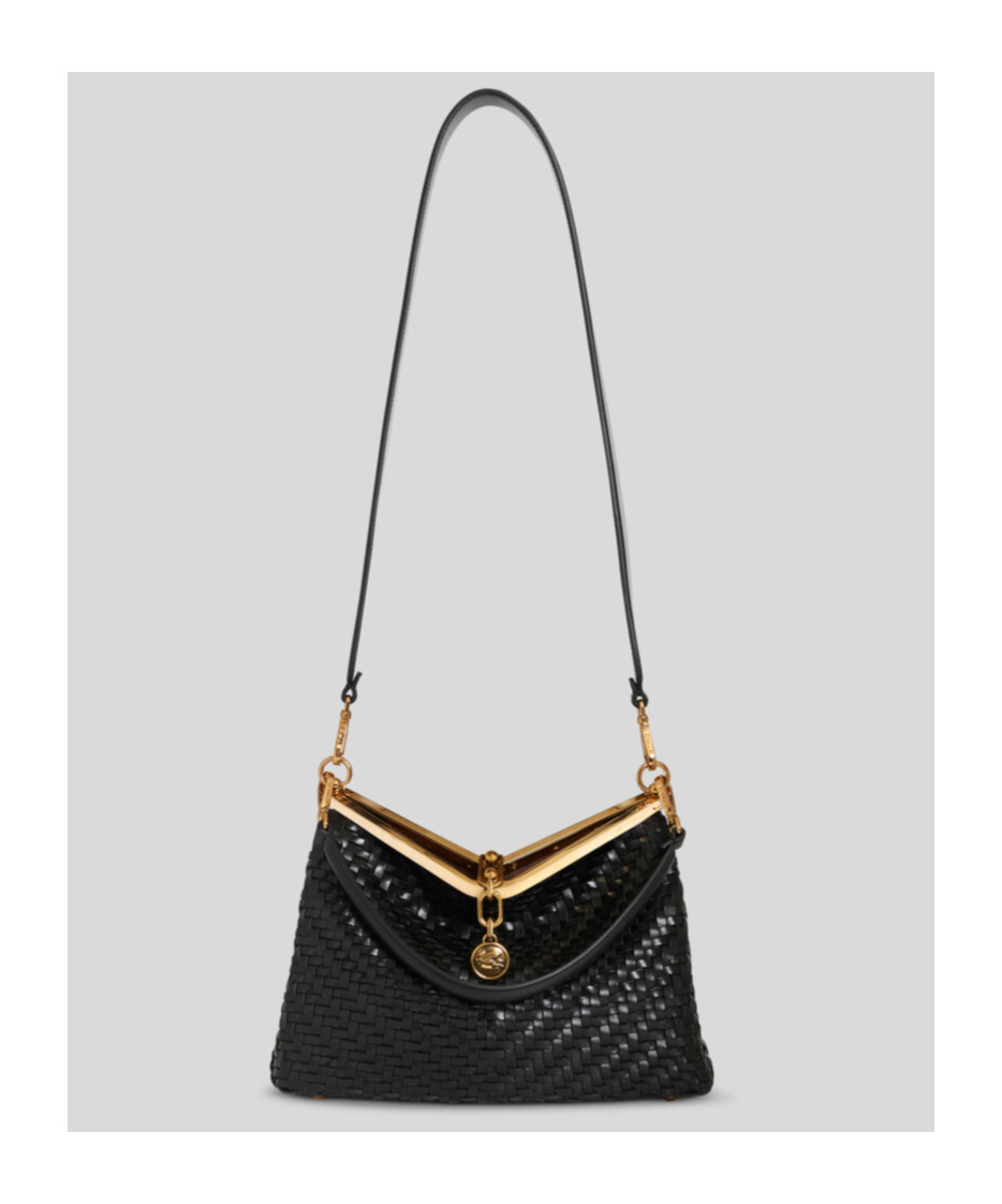 Etro Small Woven Vela Shoulder Bag In Black