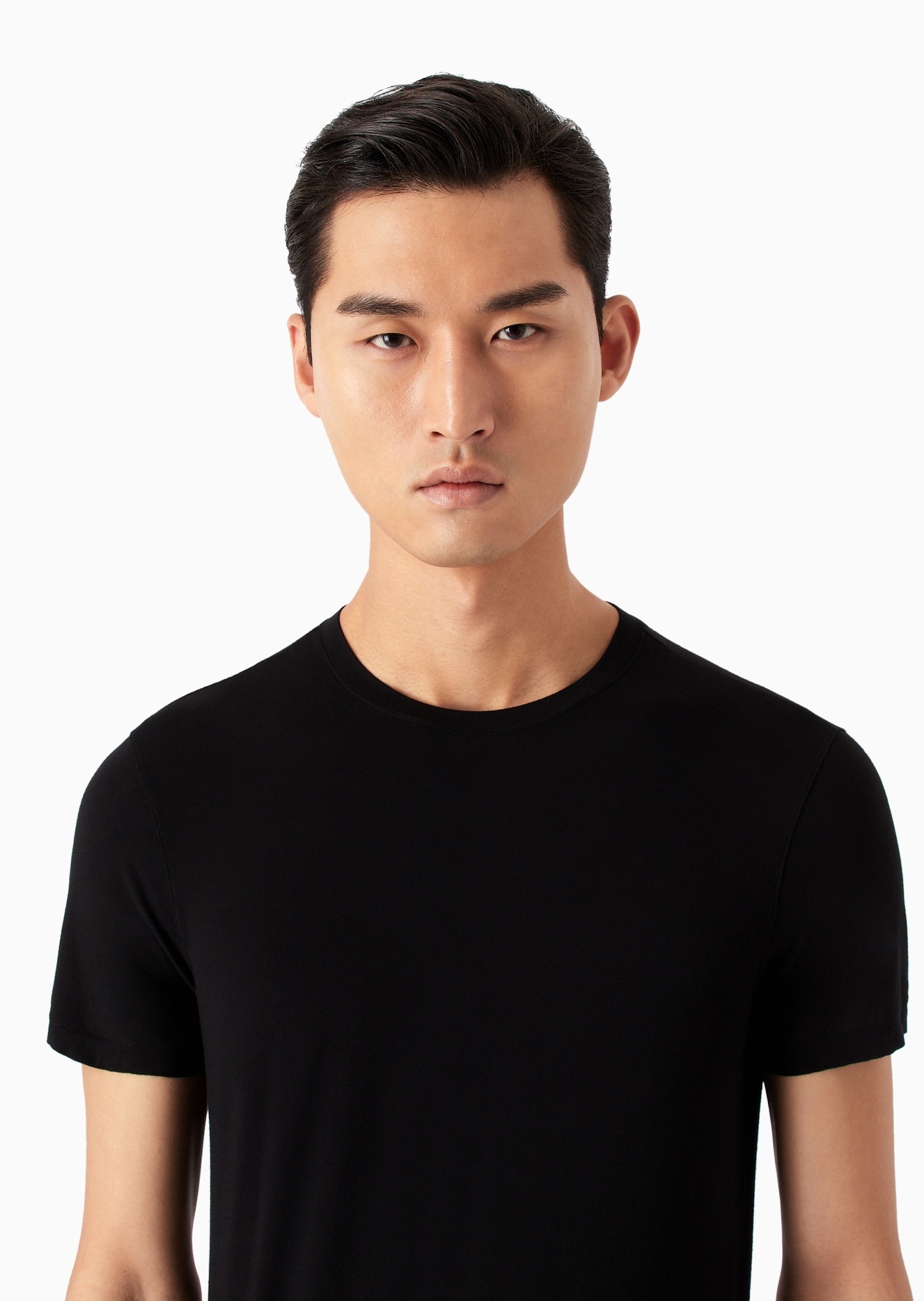 Giorgio Armani Icon Crew-neck T-shirt In Stretch Viscose Jersey In Black
