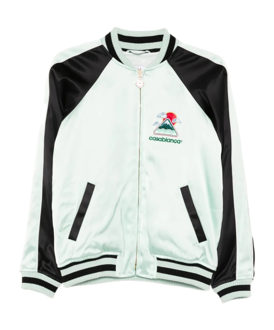 Casablanca Embroidered Bicolor Satin Bomber Jacket In White