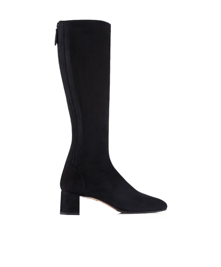 Aquazzura High Block Heel Knee-high Suede Boots In Black