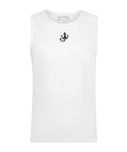 Jw Anderson Crew Neck Ribbed Sleeveless Top Straight Hem In White