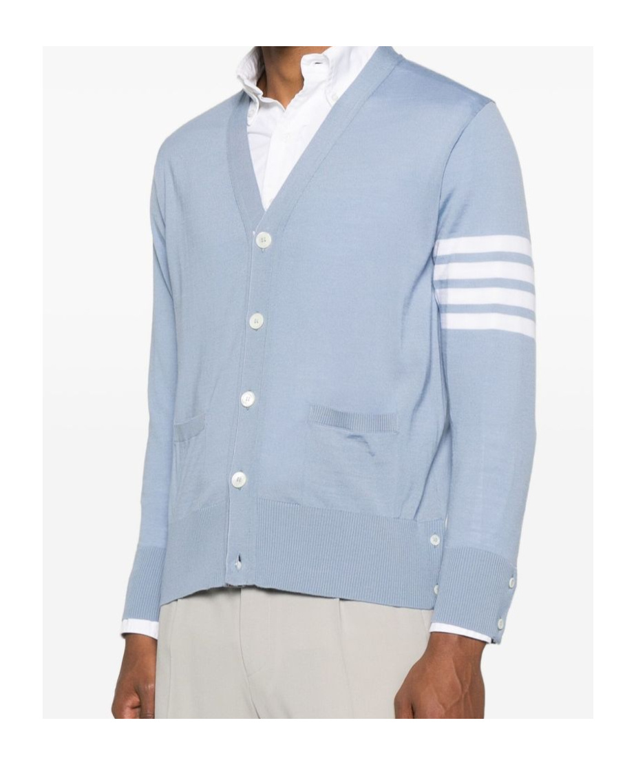 Thom Browne 4-bar Virgin Wool Cardigan In Blue