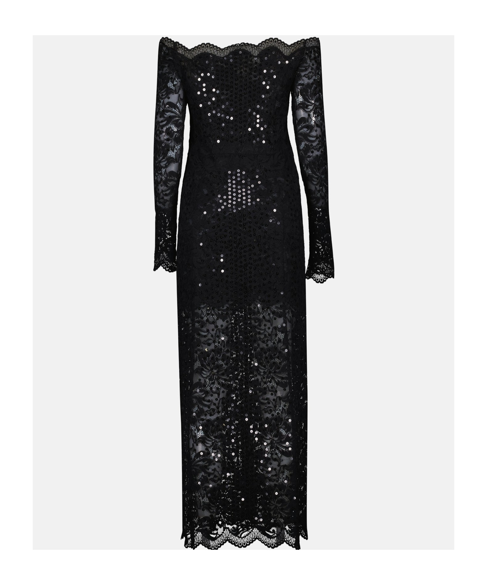 Rabanne Twist Front Off The Shoulder Long Sleeve Lace Midi Dress In Black