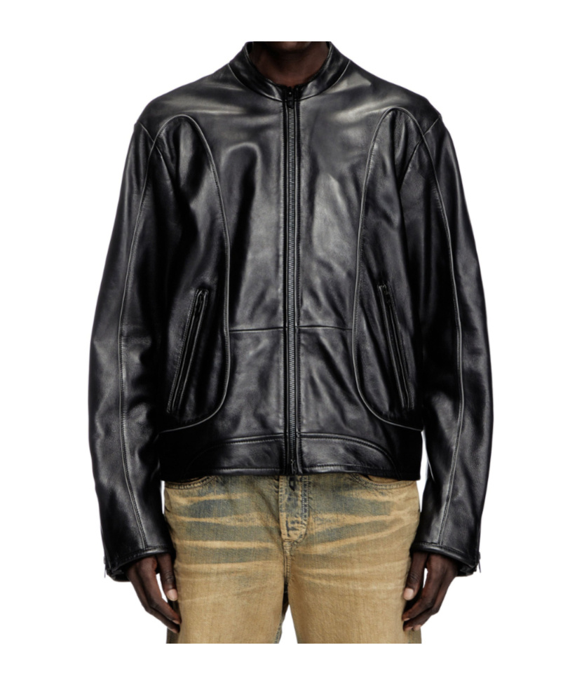 Diesel L-krix Leather Biker Jacket In Black
