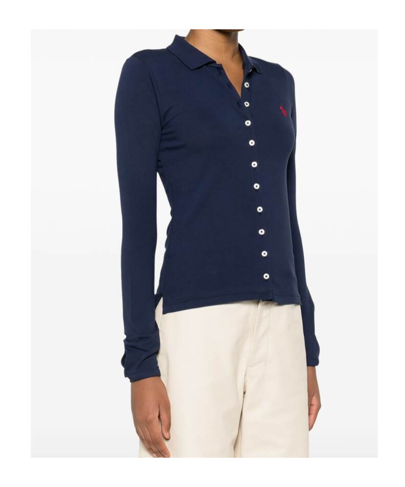 Polo Ralph Lauren Womens Newport Navy Brand-embroidery Long-sleeve Cotton-jersey Polo Shirt In Blue